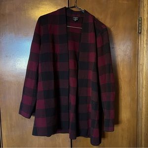 Maroon and black plaid cardigan